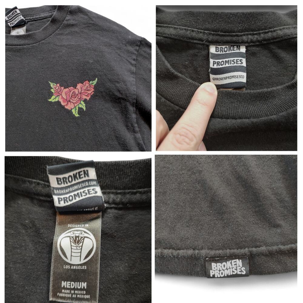 Broken‎ Promises Grunge Rose Graphic J-Pop Kanji Streetwear Tee M Indie Sleaze - Picture 7 of 8